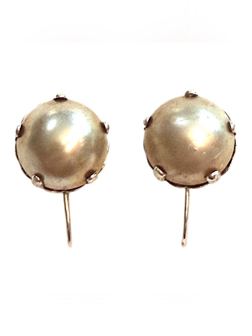 Antique 10k White Gold Pearl Earrings Screw Back